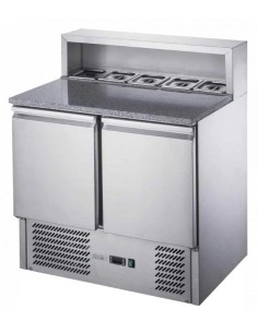 Pizza Prep Table 2 doors Stainless steel Pizza with Granite top 5 x GN1/6 Salad Slots | DA-THPS900