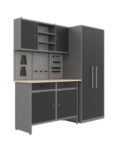 Garage Workstation Set - with Wooden Desktop, 5 Drawers, 2 Cupboards, and 1 Cabinet, 2100x600x2050 | Stalwart DA-TC117 2