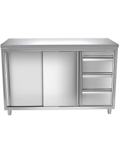 Commercial Worktop Floor Cupboard 3 drawers Right 2 sliding doors Stainless steel Width 1600mm Depth 700mm | Stalwart DA-THASR16 2