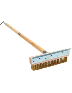 Pizza Oven Brush with Scraper Wood handle 100cm Brass Wire Bristles | Stalwart DA-WPB100C