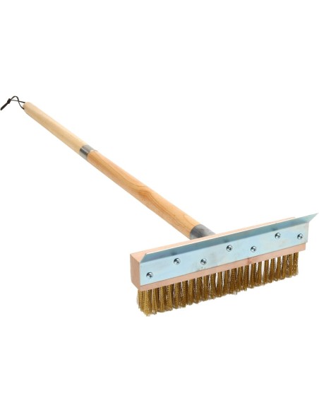 Pizza Oven Brush with Scraper Wood handle 100cm Brass Wire Bristles | Stalwart DA-WPB100C