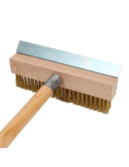 Pizza Oven Brush with Scraper Wood handle 100cm Brass Wire Bristles | Stalwart DA-WPB100C