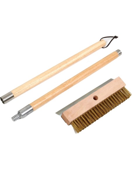 Pizza Oven Brush with Scraper Wood handle 100cm Brass Wire Bristles | Stalwart DA-WPB100C