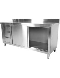 Commercial Worktop Floor Cupboard 3 drawers Left 2 sliding doors Stainless steel 1600x700x850mm Upstand | Stalwart DA-VTC167L3B 2