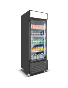 Commercial Bottle Cooler Upright 600 litres Single Glass Door with LED Canopy in Black | Stalwart DA-KXG600H