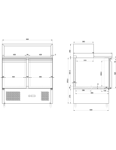 Pizza Prep Table 2 doors Stainless steel Pizza top 5xGN1/6 Depth 700mm | DA-PZ22 2
