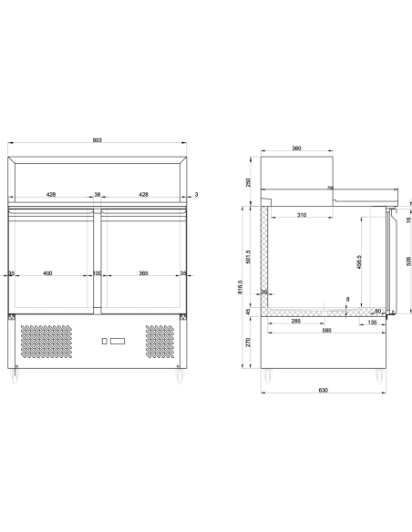 Pizza Prep Table 2 doors Stainless steel Pizza top 5xGN1/6 Depth 700mm | DA-PZ22