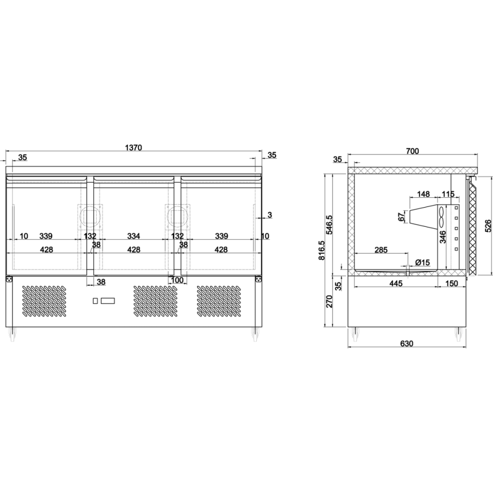 Refrigerated Prep Counter Marble top 3 doors | DA-MTS93
