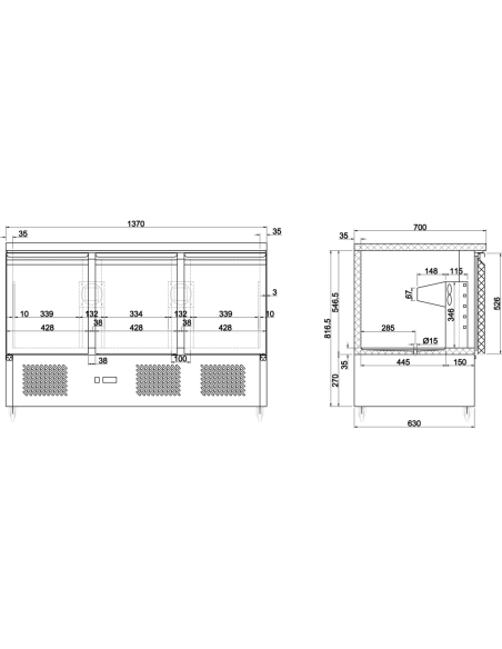 Refrigerated Prep Counter Marble top 3 doors | DA-MTS93