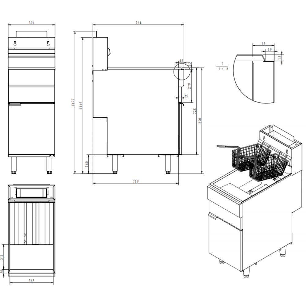 Commercial Gas Tube Fryer 20L Free Standing 26.4kW | DA-GF90