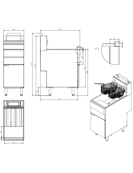 Commercial Gas Tube Fryer 20L Free Standing 26.4kW | DA-GF90