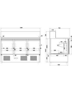 Pizza Prep Table 3 doors Stainless steel Pizza top 8xGN1/6 Depth 700mm | Stalwart DA-PZ33 2