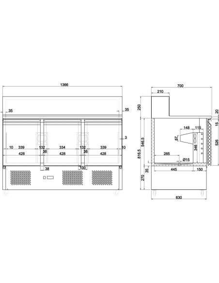 Pizza Prep Table 3 doors Stainless steel Pizza top 8xGN1/6 Depth 700mm | Stalwart DA-PZ33