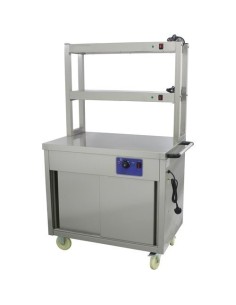 Mobile Flat Top Hot Cupboard with 2 tier Heated Gantry 900mm | Stalwart DA-HYH09HD