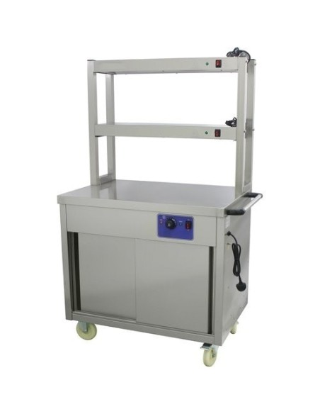Mobile Flat Top Hot Cupboard with 2 tier Heated Gantry 900mm | Stalwart DA-HYH09HD