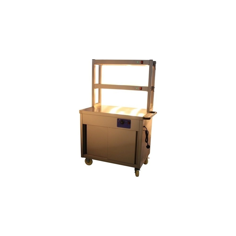 Mobile Flat Top Hot Cupboard with 2 tier Heated Gantry 900mm | Stalwart DA-HYH09HD