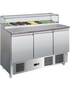 Prep Counter Fridge Glass top Marble countertop 8xGN1/6 | Stalwart DA-PS300G