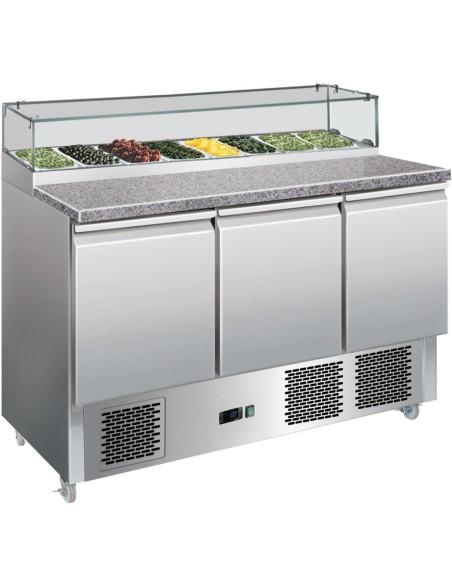Prep Counter Fridge Glass top Marble countertop 8xGN1/6 | Stalwart DA-PS300G