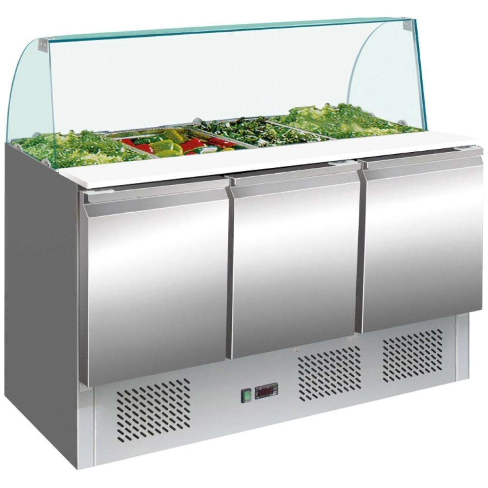 Saladette Prep Counter with Glass top 1365x700x1350mm 3 doors | DA-S903CG