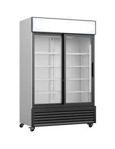 Commercial Twin Bottle cooler Upright 706 litres Fan assisted cooling Sliding glass doors Black&White | Stalwart DA-GDR555