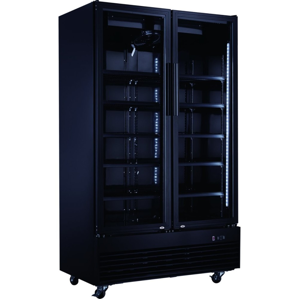 Commercial Bottle cooler Upright 930 litres Ventilated cooling Twin hinged doors Black | Stalwart DA-LG1000BFPBLACK
