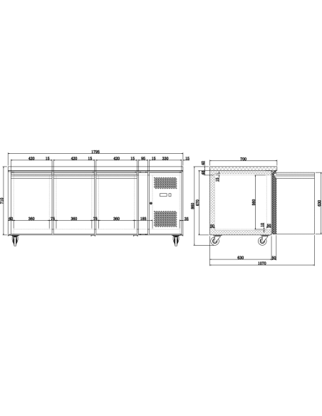 Commercial Freezer counter Ventilated 3 doors Depth 700mm | Stalwart DA-THP3100BT
