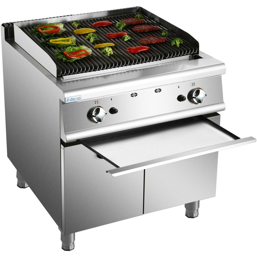 Professional Gas Lava Rock Grill with Cabinet Base 14.4kW 700mm Depth | Stalwart DA-HGL707
