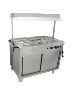 Mobile Bain Marie top Hot Cupboard with Heated Sneeze Guard | Stalwart DA-YH3W