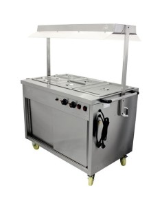 Mobile Bain Marie top Hot Cupboard with Heated Sneeze Guard | Stalwart DA-YH3W 2