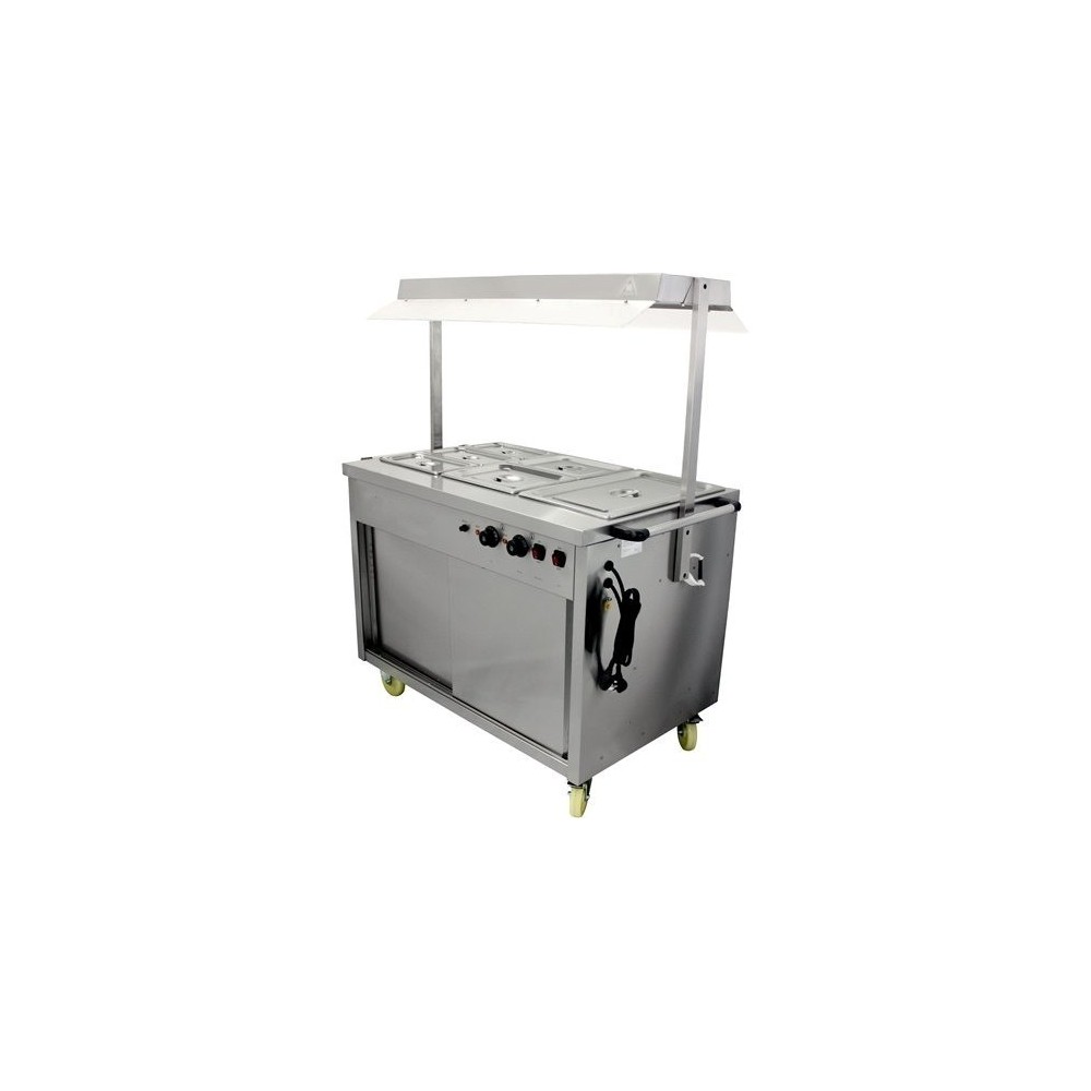 Mobile Bain Marie top Hot Cupboard with Heated Sneeze Guard | Stalwart DA-YH3W