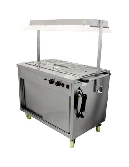Mobile Bain Marie top Hot Cupboard with Heated Sneeze Guard | Stalwart DA-YH3W