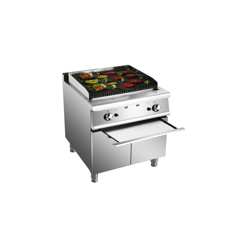 Professional Gas Lava Rock Grill with Cabinet Base 18kW 900mm Depth | Stalwart DA-HGL907