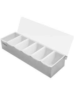Garnish Tray / Condiment Dispenser with Lid 6 compartments Stainless steel Plastic | Stalwart DA-CHB06