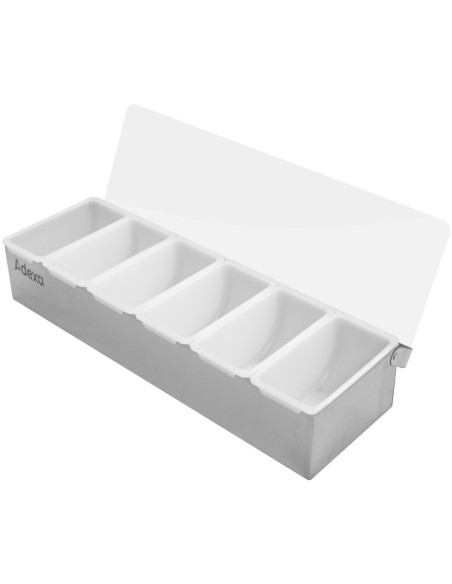 Garnish Tray / Condiment Dispenser with Lid 6 compartments Stainless steel Plastic | Stalwart DA-CHB06