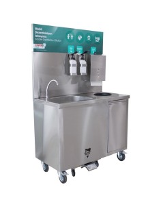 Mobile Hand Wash Station with Trash bin Built-in fresh and waste water bins Stainless steel 750x605x1590mm | Stalwart DA-DKE102