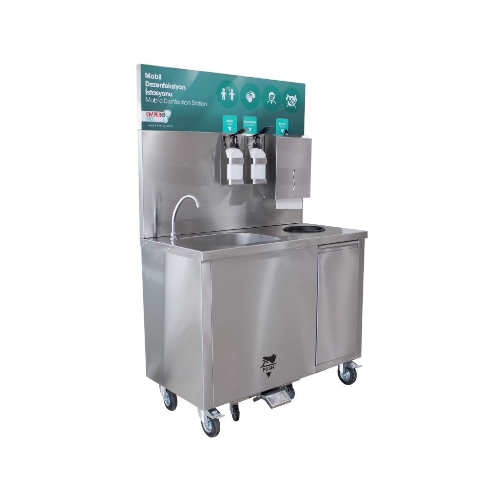 Mobile Hand Wash Station with Trash bin Built-in fresh and waste water bins Stainless steel 750x605x1590mm | Stalwart DA-DKE102