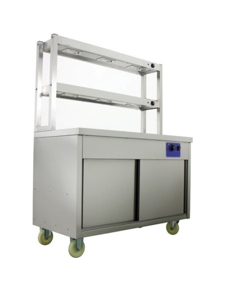 Mobile Flat Top Hot Cupboard with 2 tier Heated Gantry 1500mm | Stalwart DA-HYH15HD