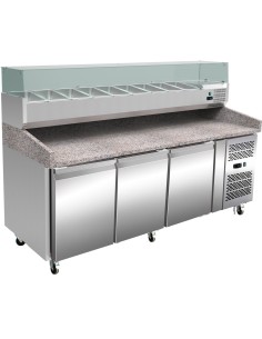 Pizza Prep Station/Counter 3 doors Granite top Refrigerated Counter top display 9xGN1/3 Depth 150mm | DA-PZ36+PT36