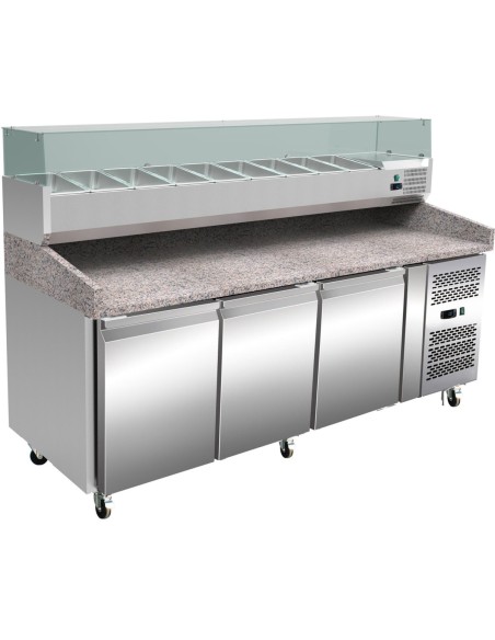 Pizza Prep Station/Counter 3 doors Granite top Refrigerated Counter top display 9xGN1/3 Depth 150mm | DA-PZ36+PT36