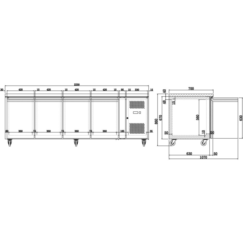 Commercial Freezer counter Ventilated 4 doors Depth 600mm | DA-FS41V