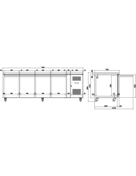 Commercial Freezer counter Ventilated 4 doors Depth 600mm | DA-FS41V