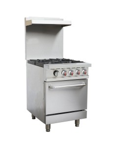 Professional Gas range 4 burners 24kW Gas oven 8kW Upstand and Overshelf | Stalwart DA-RGR24X