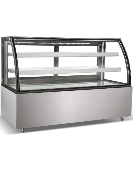 Cake Counter Curved Glass Front 1500x730x1200mm 2 shelves Stainless Steel base, LED Lighting | DA-GN1500CF2
