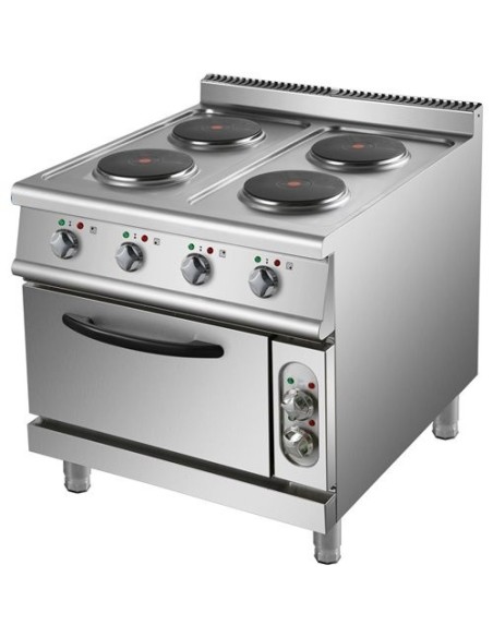 Commercial Electric Cooker 4 Burners with Electric Oven 10.4kW+4.8kW 900mm Depth | Stalwart DA-HRQ912A