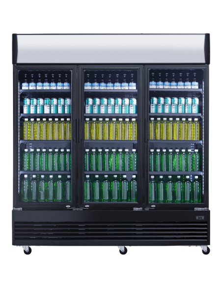 Commercial Bottle cooler 1300 litres Ventilated cooling 3 hinged doors Black | Stalwart DA- LG1300BFBLACK
