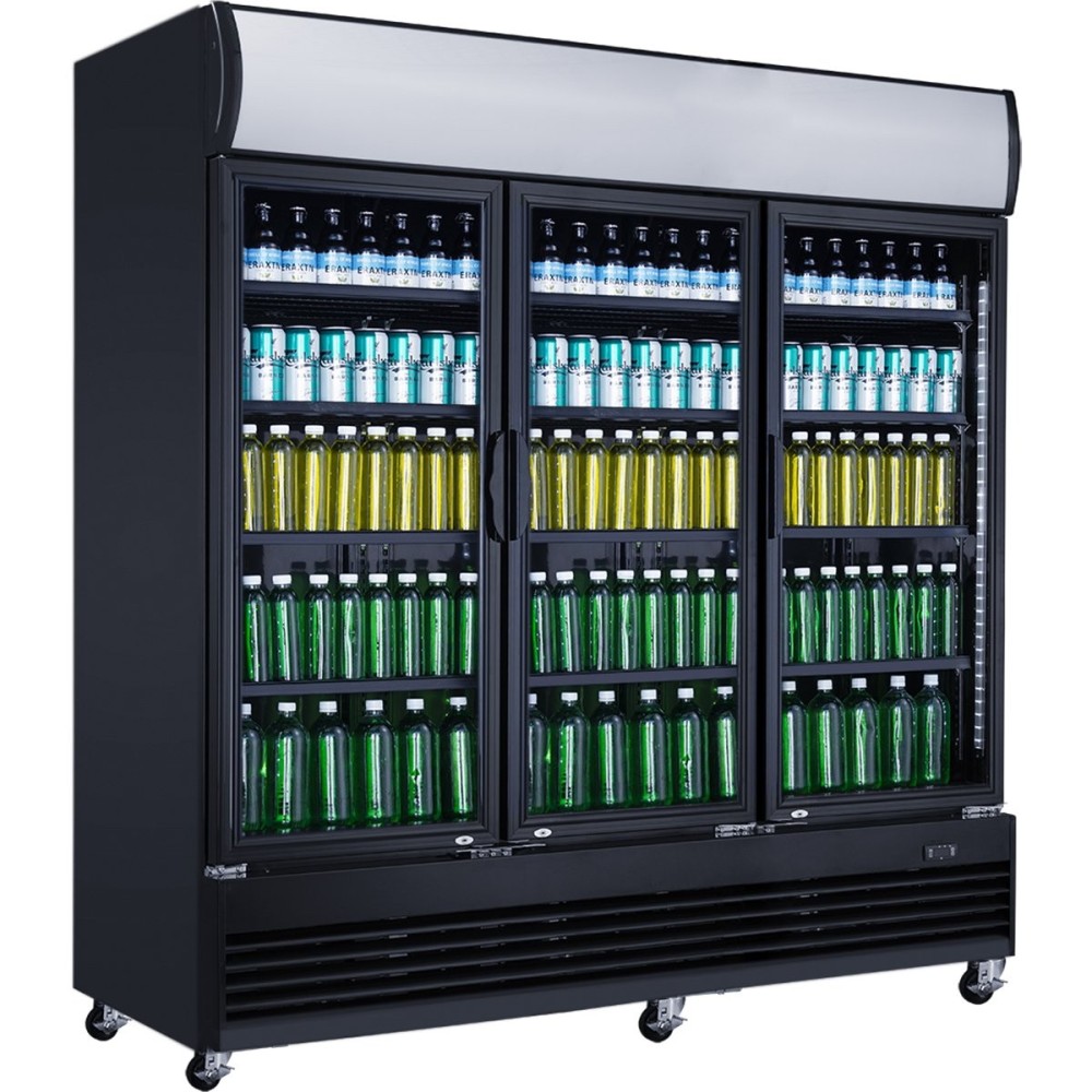 Commercial Bottle cooler 1300 litres Ventilated cooling 3 hinged doors Black | Stalwart DA- LG1300BFBLACK