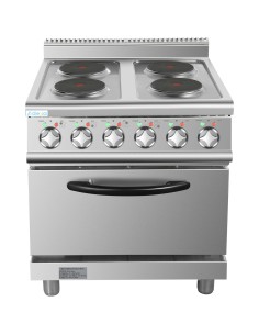 Commercial Electric Cooker 4 Burners with Electric Oven 8kW+4.8kW 700mm Depth | Stalwart DA-HRQ712A