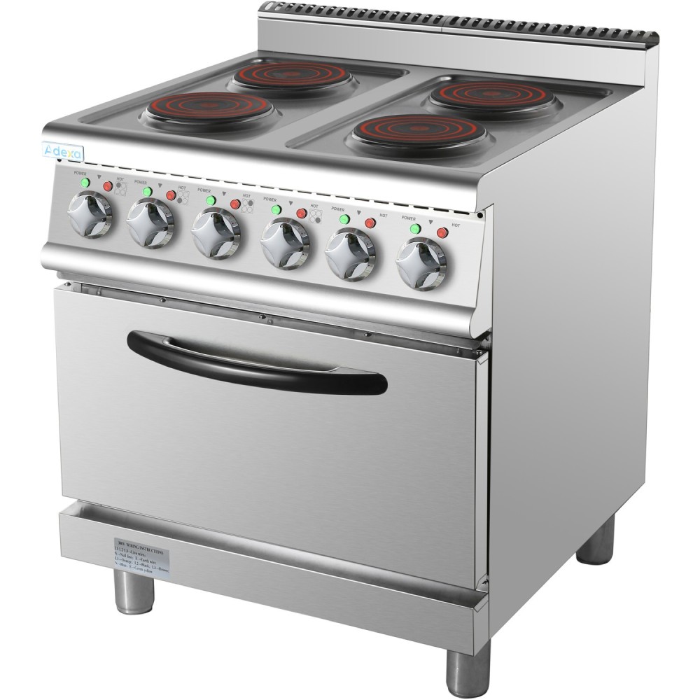 Commercial Electric Cooker 4 Burners with Electric Oven 8kW+4.8kW 700mm Depth | Stalwart DA-HRQ712A