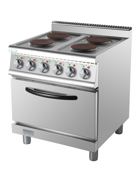 Commercial Electric Cooker 4 Burners with Electric Oven 8kW+4.8kW 700mm Depth | Stalwart DA-HRQ712A