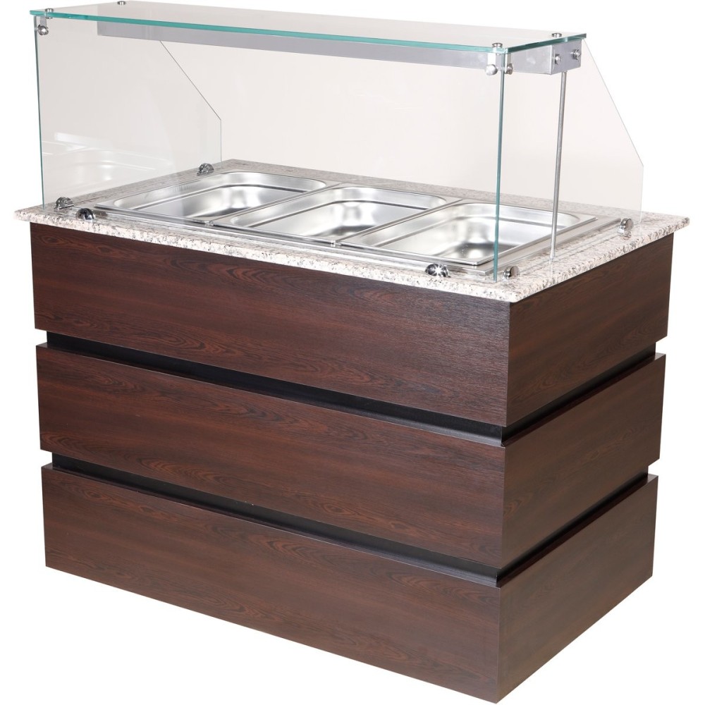 Professional Bain Marie Showcase 3xGN1/1 with Wooden Panels | Stalwart DA-CMB711